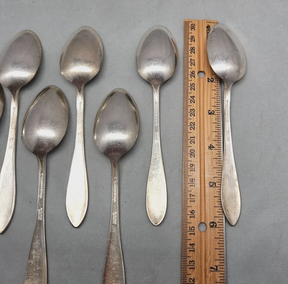 Lote Vintage de 7 Colheres de Chá WM Rogers Mfg Co Original Silverplate 6 polegadas Pickwick - Imagem 3 de 4