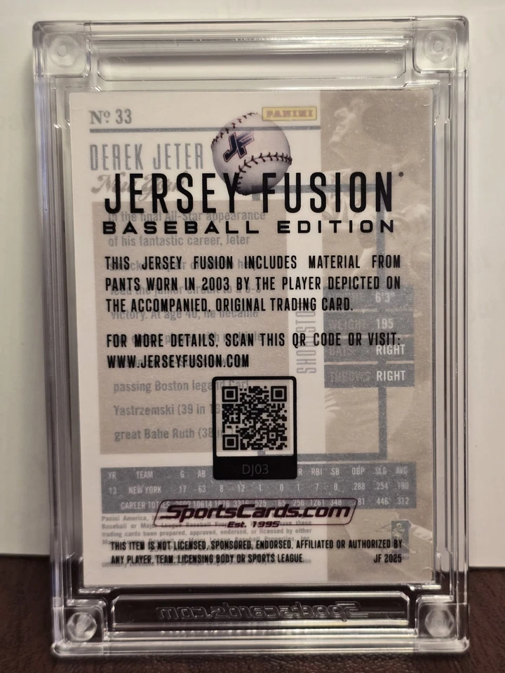 2014 Derek Jeter  Panini Classics #33 Jersey fusion game used swatch  - Image 2 of 2