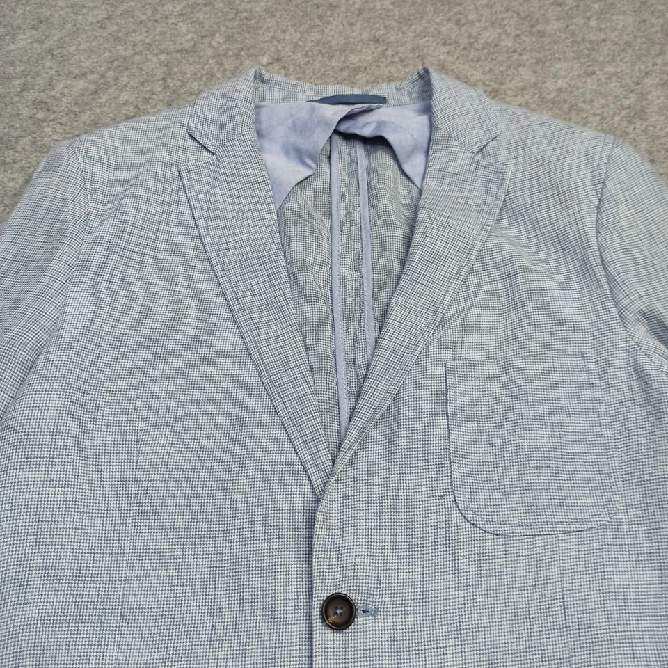 Hommes 100% Lin Veste Blazer 50 ( Pour EU-48 UK-38) Bleu Poule Manteau Sport - Photo 4/4
