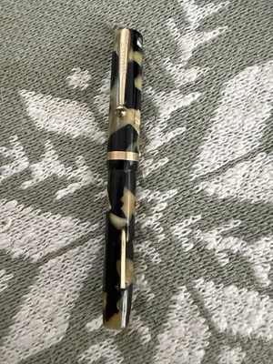 Vintage Antique SHEAFFER SENIOR BLACK & PEARL FLAT TOP FOUNTAIN PEN 1920s