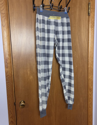 Mountains Peak Women's S Fleece Plaid Pajama Pants Jogger Gray/White Pull On