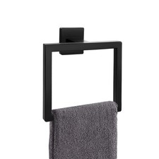 Matte Black Towel Ring Square Hand Holder Stainless Steel Wall Mounted Hanger