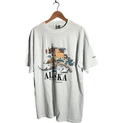 Adler T-Shirt Herren Gr. XL weiß Alaska Karte Grafikdruck Vintage Kurzarm