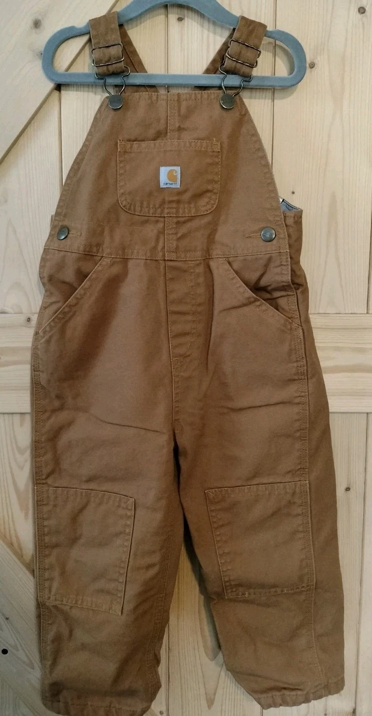 Carhartt Bib Overalls Kids 3T Duck Brown Canvas Double Knee