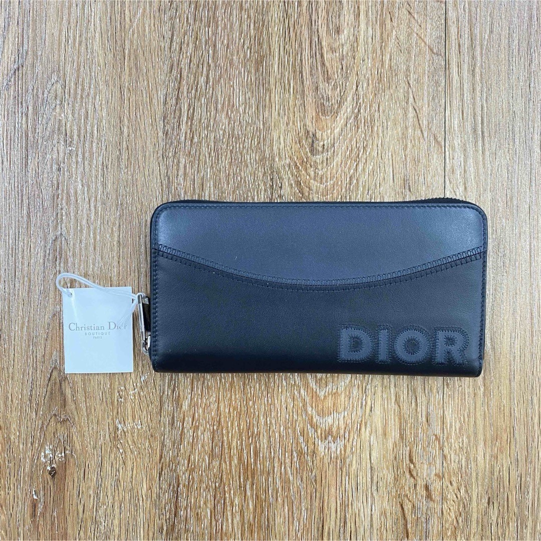 Christian Dior Homme Round Zipper Wallet 027 Black Leather