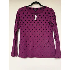 Talbots Women's Petite Purple Black Polka Dot Long Sleeve Top