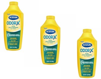 Dr. Scholl's Odor-x Sweat Absorbing Foot Powder, 7 Ounce - Pack of 3