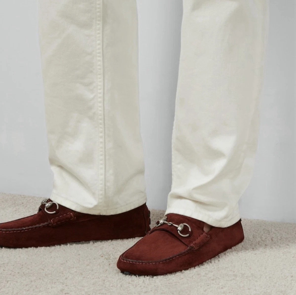 Men\'s Gucci, GG embossed suede driver loafers size 13 fits 13.5 US made in Italy SOFT STEPS: The @Gucci logo-debossed suede loafers, crafted  main image 4