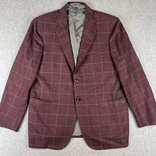Kiton Napoli 100% Cashmere Sport Coat Blazer 42R Mens Red Plaid Suit Jacket