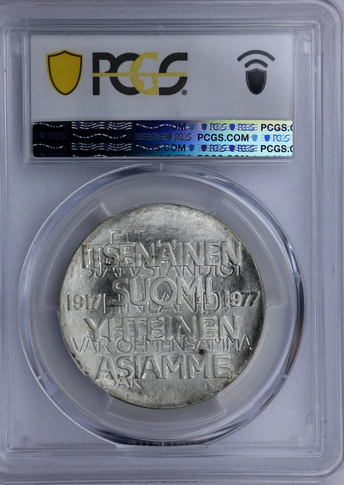 1977 Finland 10 Markkaa 60th Anniversary Independence Silver PCGS MS 68 - Image 3 of 3