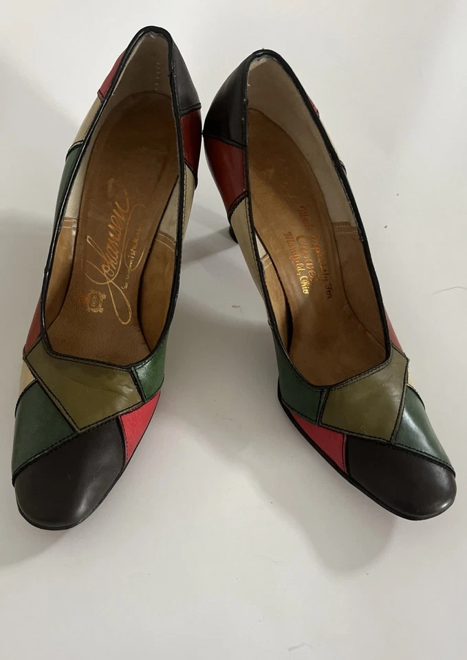 Vintage 1960s Jo Hansen Patchwork Leather Size 5.5 AAAA Extra Narrow – Retro Mod - Image 3 of 4