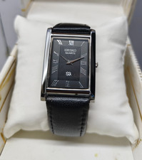 Vintage Refurbished Seiko Slim Tank Black Quartz Japan Men s Wrist Watch