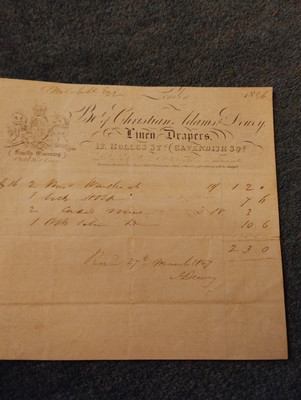 Sk142 Brief Rechnung 1846 Christian Adams Dewey Drapers London 
