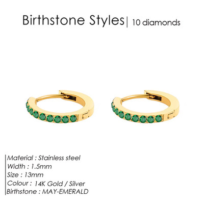 Emanco Strass schlicht Edelstahl Geburtsstein Creolen goldfarben Damen