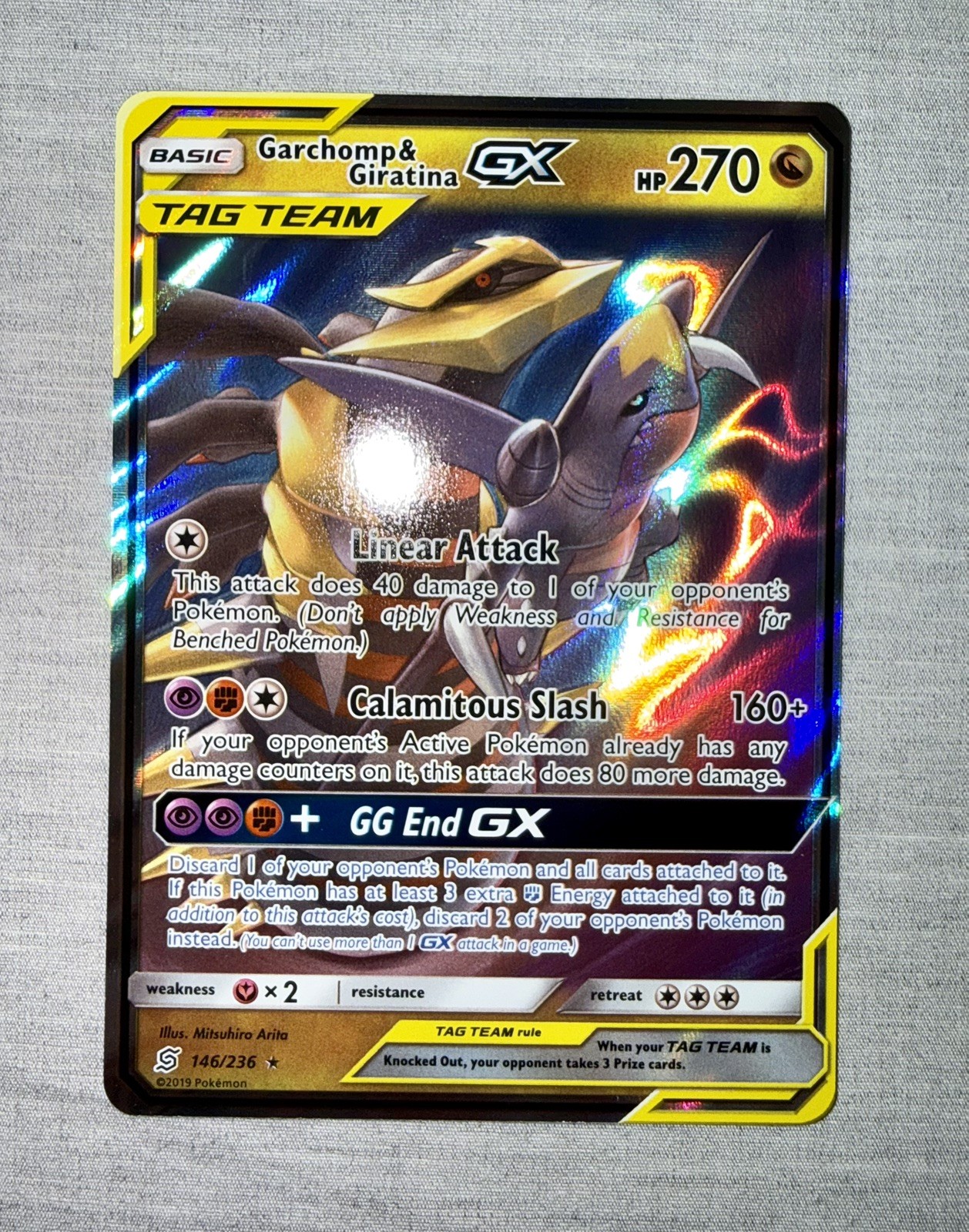 Pokemon Garchomp and Giratina GX TCG Card 146/236 Unified Minds Tag Team