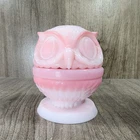 Vintage Fenton Art Glass Rosalene Pink Owl Fairy Lamp EXCELLENT CONDITION!