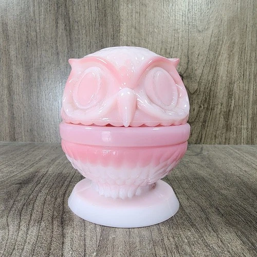 Vintage Fenton Art Glass Rosalene Pink Owl Fairy Lamp EXCELLENT CONDITION!