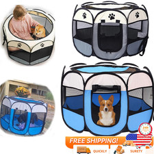US Portable Folding Pet Tent Dog House Octagonal Cage Playpen Puppy Kennel Fence