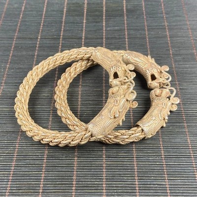 A pair of Chinese retro double dragon twisted silk open bracelet handmade