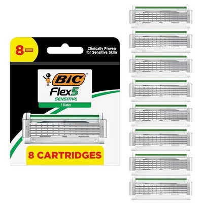 Disposable Razors for Men Sensitive Skin BIC Flex 5 Refill Cartridges 8 Count