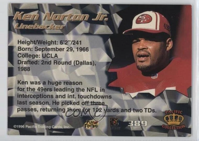 1996 Pacific Crown Collection Blue Ken Norton #389 - Image 2 of 2