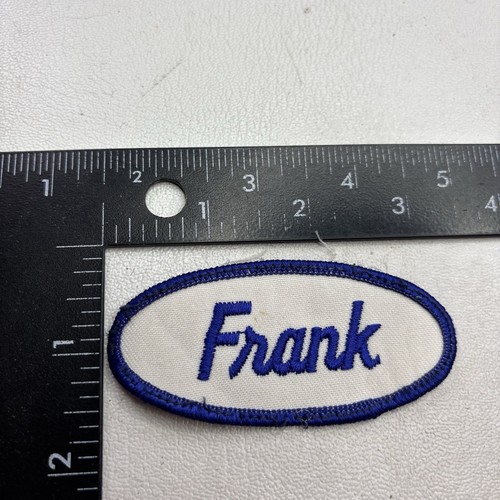 Vintage Name FRANK Uniform Patch Blue On White Oval 15ML