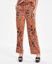 Bar III Women's Animal-Print Drawstring-Waist Pants Brown Size L MSRP 89