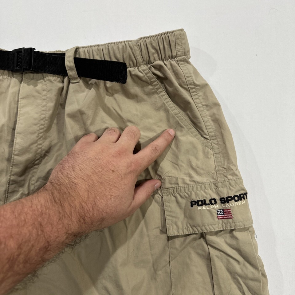 Vintage Polo Sport Shorts Men's Large Khaki Ralph Lauren Belted Hike