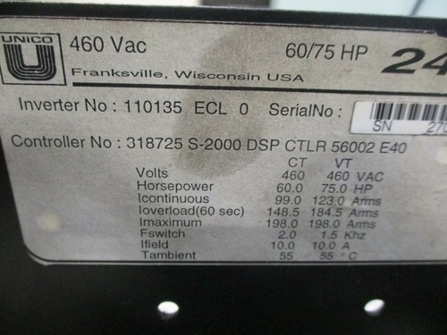 UNICO 2450 110135 AC Controller 318725 S-2000 ECL 0 60/75HP 460VAC 198A *Tested* - Picture 9 of 9