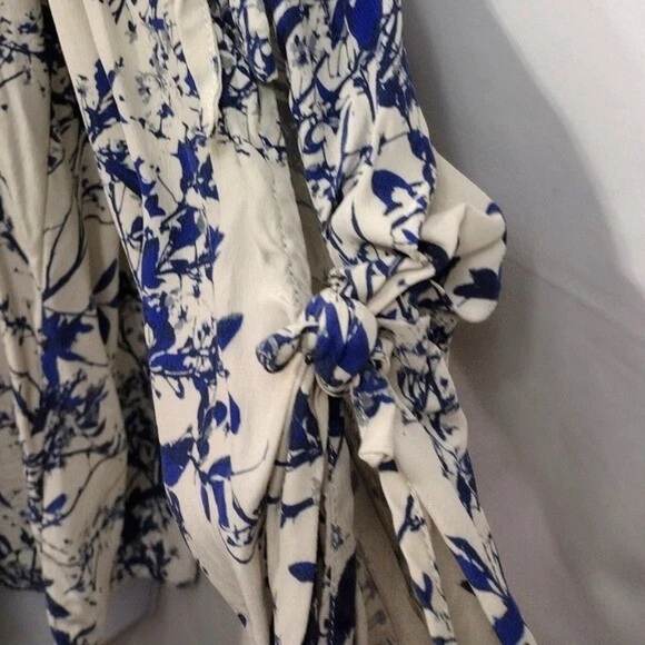 Top Parker 100 % seda hombro frío para mujer M blanco azul floral retro cottagecore Foto 3 de 4