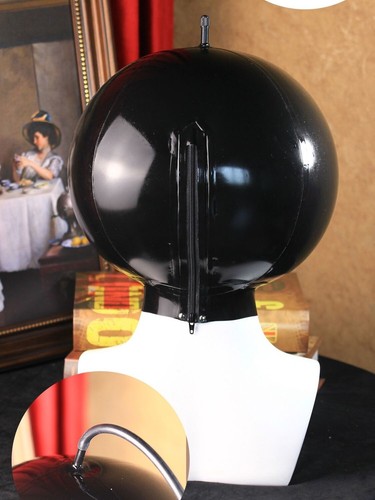 Latex Asphyxia Hood double Rubber Mask w/ Inflatable Long Tube BDSM Cosplay UK - Picture 2 of 7