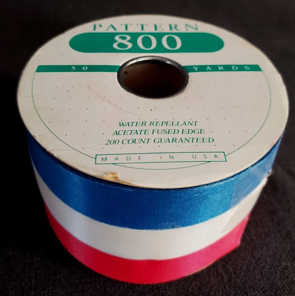 Vintage 50 yard Ribbon Spool Patriotic Red White & Blue 2.75 in wide Acetate NOS - Image 3 of 4