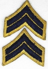 US Army Goldenlite Corporal Chevron Patch Rank Insignia 2in w x 2in h pair P5085