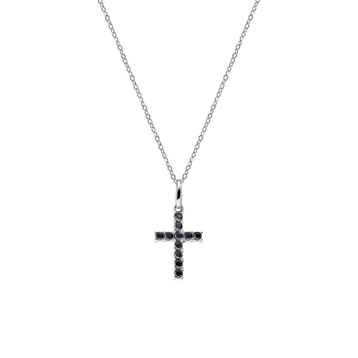 AMEN Womens Necklace CRBN03 925% Silver Cross Black