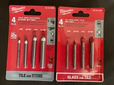 Lot of 2 NEW Milwaukee 48-20-8998 8988 Tile Stone Glass 8 pc Drill Bit Set 4 PK