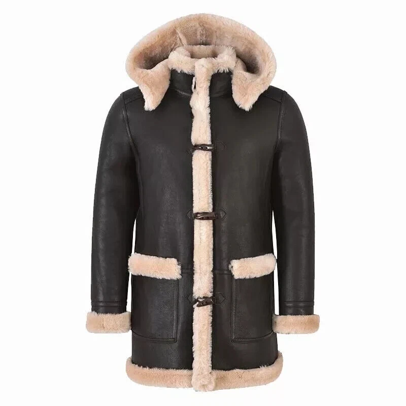 NEW MEN's RAF BOMBER REAL LEATHER ARMY JACKET SHEEPSKIN SHEARLING FUR STYLE COAT