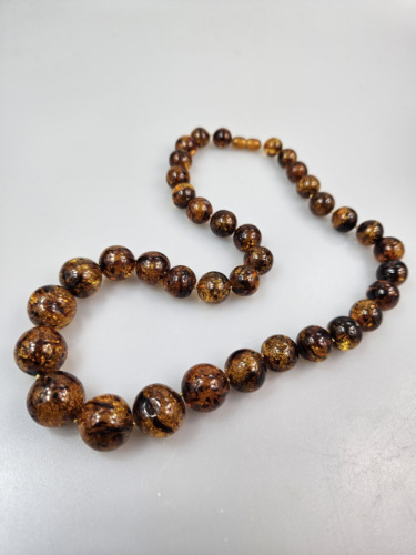 Round Amber Beads Baltic Amber Necklace Cognac Brown Gemstone Chain Collier - Afbeelding 1 van 4
