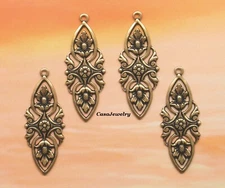 #0189 ANTIQUED GOLD ART NOUVEAU DROP W/TOP HANG RING - 4 Pcs
