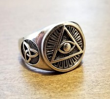 Handcrafted Solid 925 Sterling Silver Men's ILLUMINATI Eye of Providence Ring