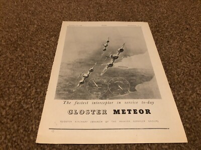AC70 ADVERT 11X8 GLOSTER METEOR - FASTEST INTERCEPTOR IN SERVICE TODAY