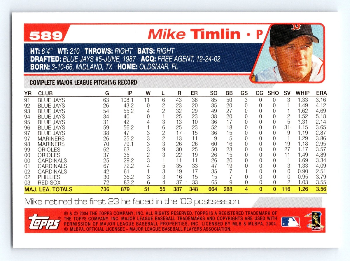 2004 Topps #589 Mike Timlin Boston Red Sox | eBay