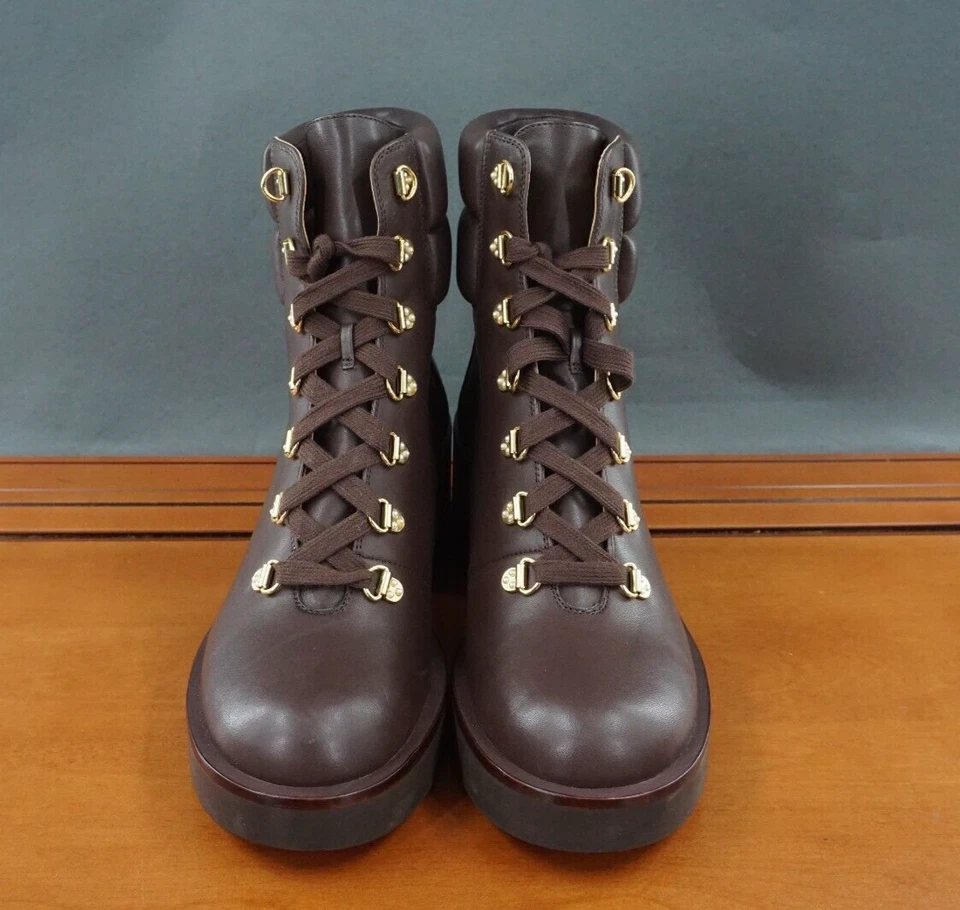 Bota de Senderista Stuart Weitzman Sussex Para Mujer 8 Cuero Marrón Con Cordones Tacón Grueso Foto 2 de 4