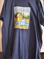 WOMENS NAVY GOD BLESS AMERICA COUNTRY DESIGN TRUCK DOG LG