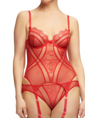 NEW DITA VON TEESE MUSE RED LACE BUSTIER UNDERWIRE BRA SIZE 10C / 32C - D47012
