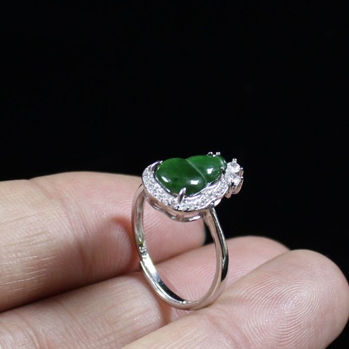 925 Silver Certified Grade "A" Natural Green Burma Jadeite Ring Adjustabl 4505 - Picture 4 of 12