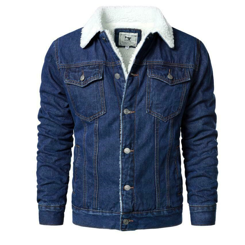 Men Winter Denim Jackets Blue Jeans Coats Wool Liner Thicker Warm Coats