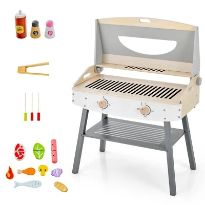 COSTWAY Kinder Spielküche Kinderküche Grillspiel Set BBQ Holz-Grill Küchen Spielzeug