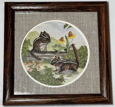 Chipmunks Daniel Smith Signed Framed Matted Watercolor Excellent Used Condition