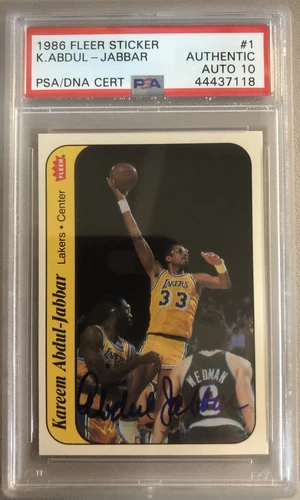 1986-87 Fleer - #1 Kareem Abdul-Jabbar Sticker Signed PSA DNA Authentic 10 Auto 