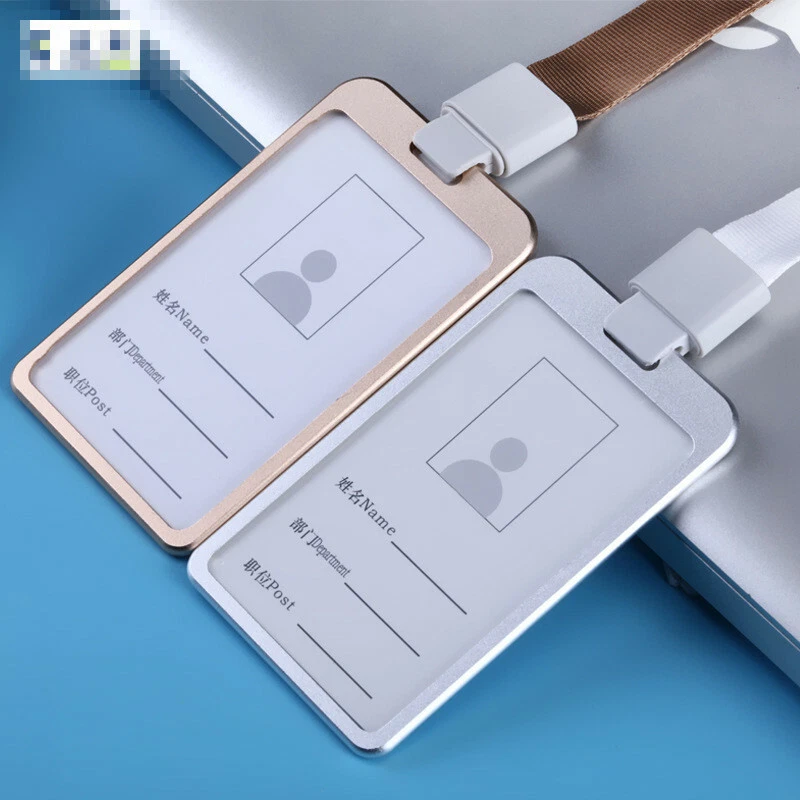 Portatarjetas de identificación de aluminio plateado de 3 piezas cordón de cuello de alta resistencia con clip antipérdida Foto 3 de 4